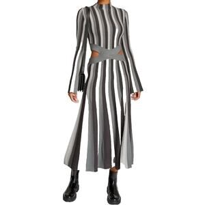 Acler Womens Gray white Aspen Striped Long Sleeve Cut Out sweater Dress Sz 10